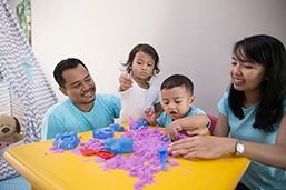 A family with children playing