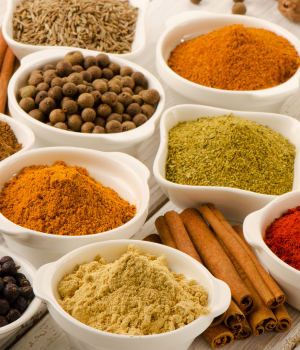 Small bowls of various spices