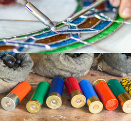 Image of stained glass window and ammunition shells that may contain lead